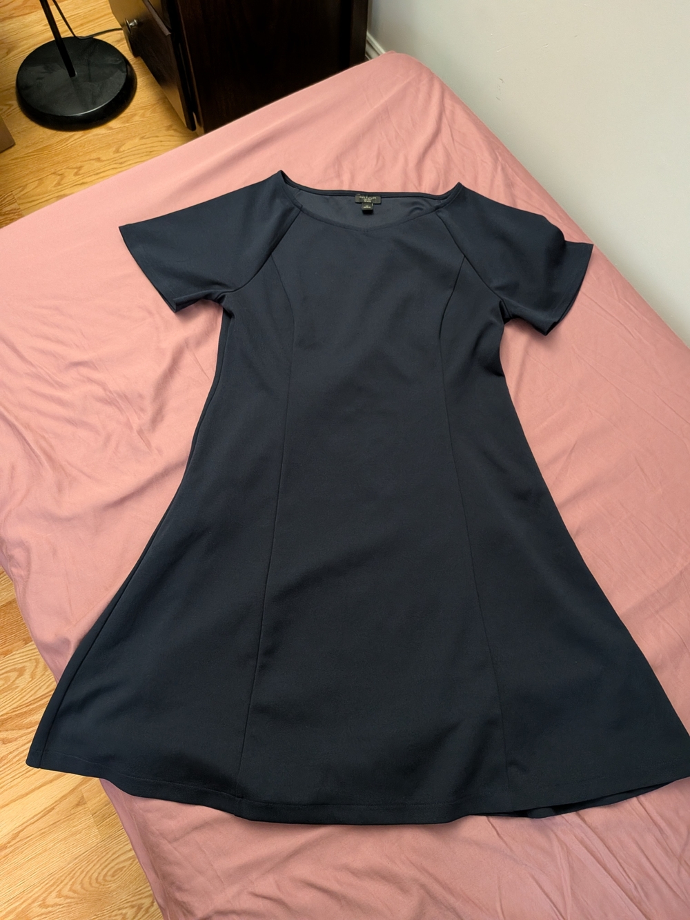 Ann Taylor Navy Short-Sleeve Fit-and-Flare Mini Dress